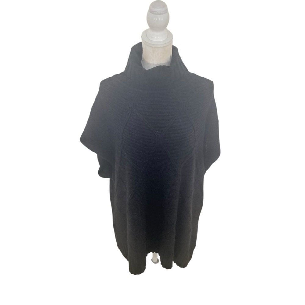 Kinross Cashmere Black short sleeve turtle Neck Sweater wool/cashmere blend l/xl